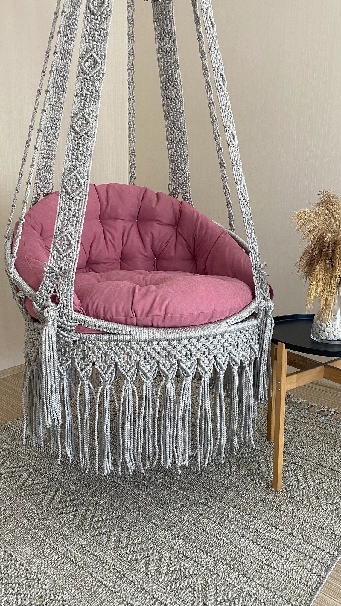 Grey Macrame Swing Chair For Adults 35 inches - Leechoo
